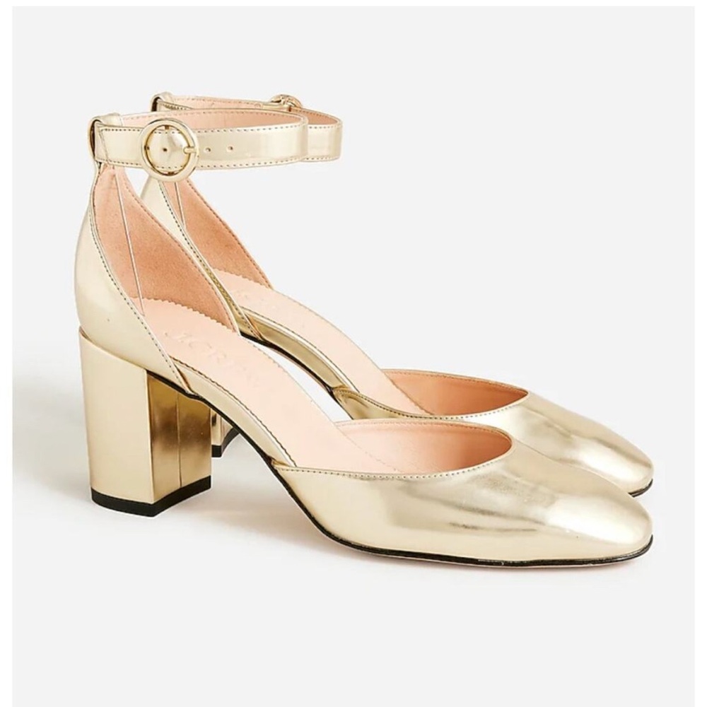 J. Crew Maisie Ankle Strap Heels Gold 8.5